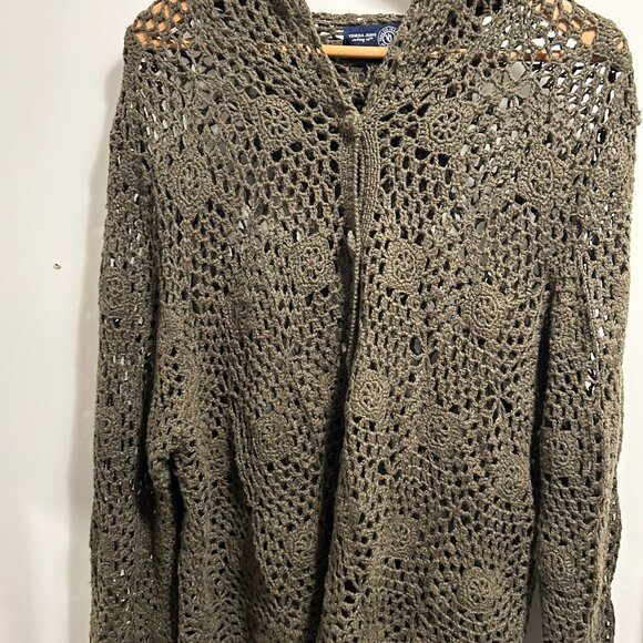 Vintage Venezia Crochet Hooded Cardigan in Army Green - Picture 3 of 7